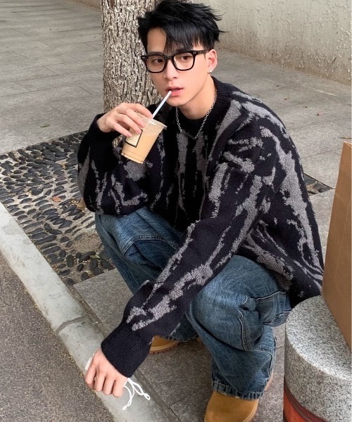 FreeZone(フリーゾーン)の「柄バイカラーニット(ニット/セーター・メンズ・アイボリー/ブラック・F)」の17枚目の写真