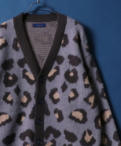 ANPAS(アンパス)の「Leopard Pattern Knit Cardigan/レオパード柄 起毛 ニット カーディガン(カーディガン/ボレロ・メンズ・ダークブルー/ブラック×グレー/グレイッシュベージュ/マスタード・L/M)」の2枚目の写真
