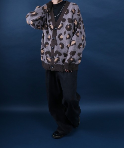 ANPAS(アンパス)の「Leopard Pattern Knit Cardigan/レオパード柄 起毛 ニット カーディガン(カーディガン/ボレロ・メンズ・ダークブルー/ブラック×グレー/グレイッシュベージュ/マスタード・L/M)」の13枚目の写真