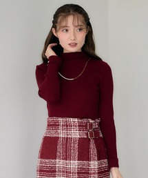 ハイネック袖口ターンバックリブニットプルオーバー