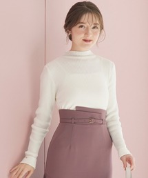 ハイネック袖口ターンバックリブニットプルオーバー