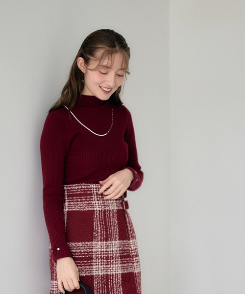 セール】ハイネック袖口ターンバックリブニットプルオーバー（ニット