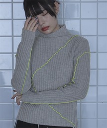 配色メロープチハイネックリブニット