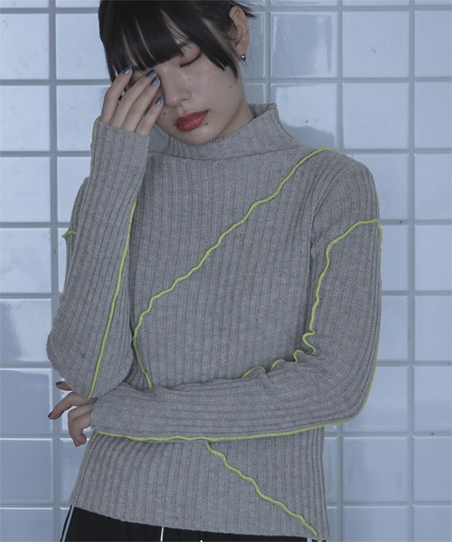 miette(ミエット)の「配色メロープチハイネックリブニット(ニット/セーター・レディース・グレー/ブラック/ブラウン/オフホワイト・FREE)」の1枚目の写真