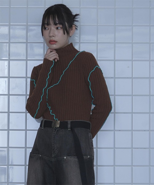 miette(ミエット)の「配色メロープチハイネックリブニット(ニット/セーター・レディース・グレー/ブラック/ブラウン/オフホワイト・FREE)」の18枚目の写真