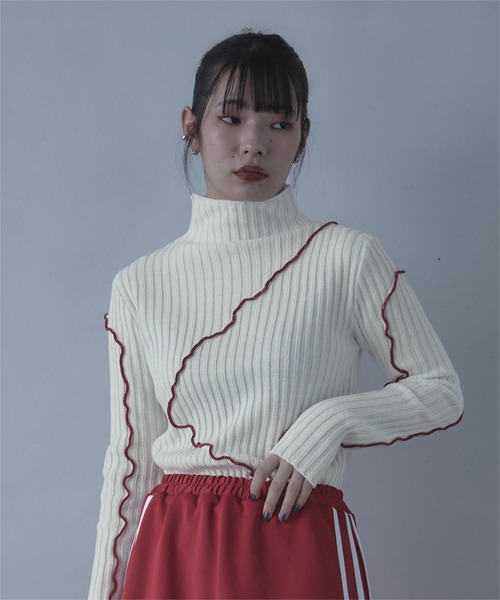 miette(ミエット)の「配色メロープチハイネックリブニット(ニット/セーター・レディース・グレー/ブラック/ブラウン/オフホワイト・FREE)」の9枚目の写真