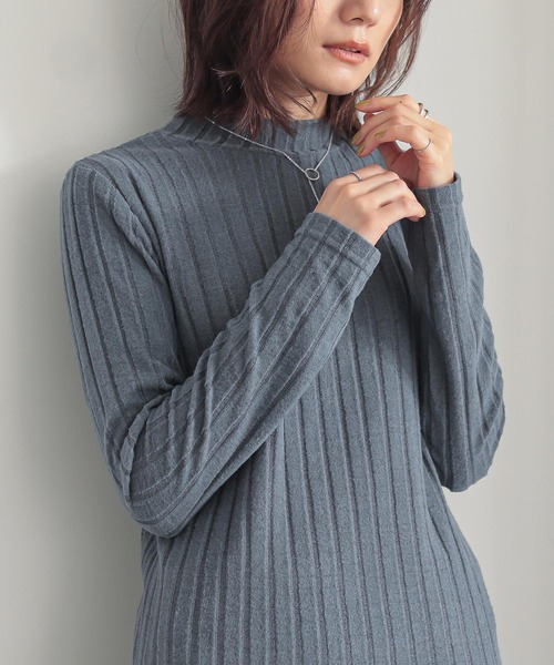 n'OrLABEL（ノアールレーベル）の「『起毛リブハイネックカットソー』（Tシャツ/カットソー・レディース・ダークブルー/ライトグレー/レッド/ブラック・S～Ｍ/L～LL/3L）」の3枚目の写真