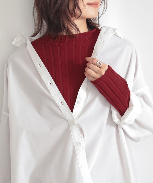 n'OrLABEL（ノアールレーベル）の「『起毛リブハイネックカットソー』（Tシャツ/カットソー・レディース・ダークブルー/ライトグレー/レッド/ブラック・S～Ｍ/L～LL/3L）」の6枚目の写真