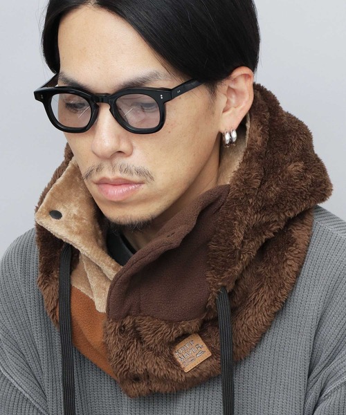 KRIFF MAYER(クリフメイヤー)の異素材切替 フロントボタン フードウォーマー(ファーフリース・フリース・ボアフリース)(ネックウォーマー/スヌード)