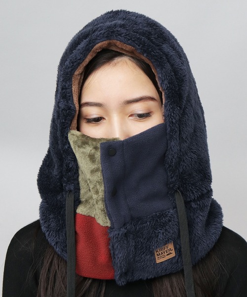 KRIFF MAYER(クリフメイヤー)の異素材切替 フロントボタン フードウォーマー(ファーフリース・フリース・ボアフリース)(ネックウォーマー/スヌード)
