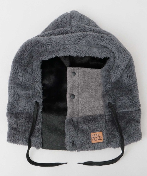 KRIFF MAYER（クリフメイヤー）の「異素材切替 フロントボタン フードウォーマー（ファーフリース・フリース・ボアフリース）（ネックウォーマー/スヌード・メンズ・マルチ/ブラック/ブラウン・FREE）」の4枚目の写真