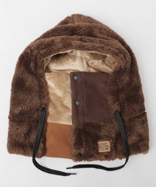 KRIFF MAYER（クリフメイヤー）の「異素材切替 フロントボタン フードウォーマー（ファーフリース・フリース・ボアフリース）（ネックウォーマー/スヌード・メンズ・マルチ/ブラック/ブラウン・FREE）」の5枚目の写真