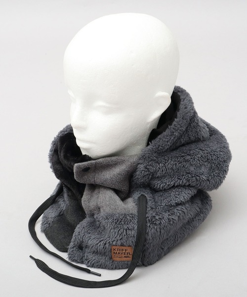 KRIFF MAYER（クリフメイヤー）の「異素材切替 フロントボタン フードウォーマー（ファーフリース・フリース・ボアフリース）（ネックウォーマー/スヌード・メンズ・マルチ/ブラック/ブラウン・FREE）」の17枚目の写真
