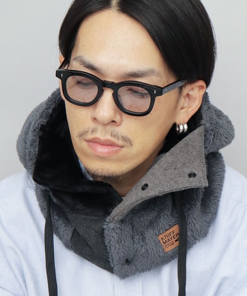 KRIFF MAYER（クリフメイヤー）の「異素材切替 フロントボタン フードウォーマー（ファーフリース・フリース・ボアフリース）（ネックウォーマー/スヌード・メンズ・マルチ/ブラック/ブラウン・FREE）」の7枚目の写真