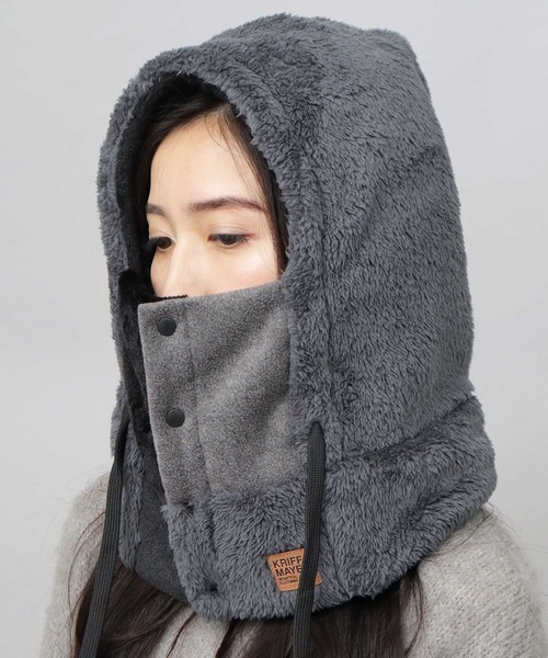KRIFF MAYER（クリフメイヤー）の「異素材切替 フロントボタン フードウォーマー（ファーフリース・フリース・ボアフリース）（ネックウォーマー/スヌード・メンズ・マルチ/ブラック/ブラウン・FREE）」の8枚目の写真