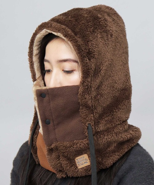 KRIFF MAYER（クリフメイヤー）の「異素材切替 フロントボタン フードウォーマー（ファーフリース・フリース・ボアフリース）（ネックウォーマー/スヌード・メンズ・マルチ/ブラック/ブラウン・FREE）」の10枚目の写真