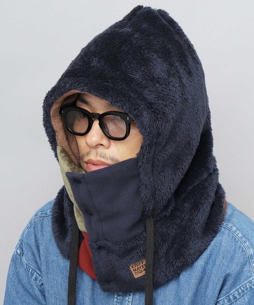 KRIFF MAYER（クリフメイヤー）の「異素材切替 フロントボタン フードウォーマー（ファーフリース・フリース・ボアフリース）（ネックウォーマー/スヌード・メンズ・マルチ/ブラック/ブラウン・FREE）」の11枚目の写真