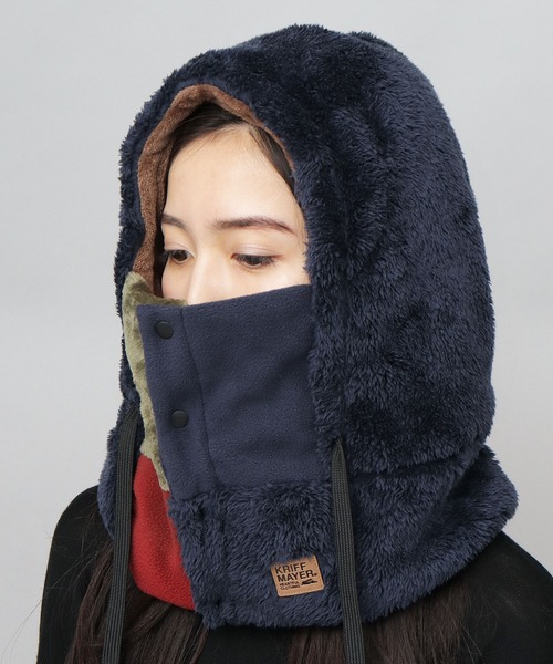 KRIFF MAYER（クリフメイヤー）の「異素材切替 フロントボタン フードウォーマー（ファーフリース・フリース・ボアフリース）（ネックウォーマー/スヌード・メンズ・マルチ/ブラック/ブラウン・FREE）」の12枚目の写真