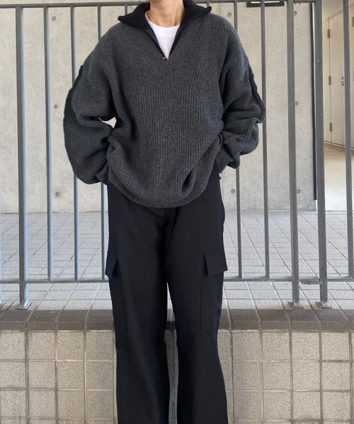 ISOOK（アイスー）の「ジップハイネックニットベスト (kiharu select) / ジップベスト ダブルジップ ジップニッジ スタンドネック（ベスト・レディース・ベージュ/ブラック・FREE）」の20枚目の写真