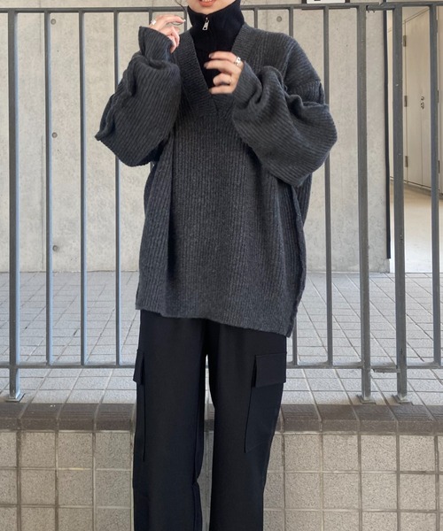 韓国系 ニットベスト ハイネック ポイントシルバー モダン 全2色 ジップハイネックニットベスト (kiharu select) / ジップベスト