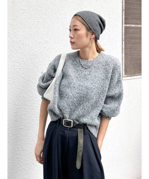 【美品】伊太利屋〈日本製〉モヘヤ混ウールニットフーデットコート　バイカラー11赤 セール】モヘヤ混シアーニット（ニット/セーター）｜Ungrid