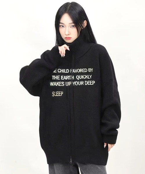 WESTSEA(ウエストシー)の「長袖 ダブルジップ オーバーサイズ ドライバーズニット(ニット/セーター・レディース・グレー/ブラック・FREE)」の4枚目の写真