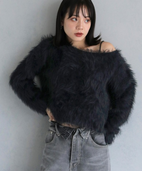 cheriella（シェリエラ）の「【cheriella】ショートシャギーニット（完売）（ニット/セーター・レディース・ホワイト/ブラック/パープル/ブラウン・M）」の2枚目の写真