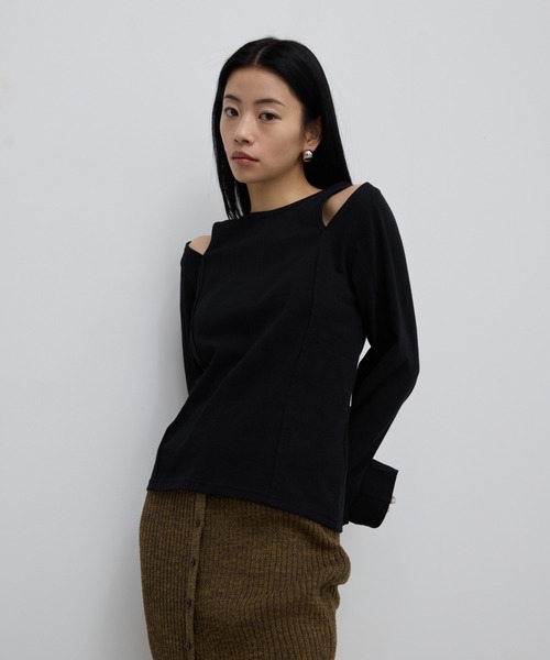 AIC.（エーアイシー）の「カットアウトピンタックロンティー（Tシャツ/カットソー・レディース・オフホワイト/ブラック・FREE）」の20枚目の写真