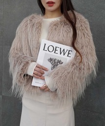 CORNERS | ミドル丈ファーコート(ノーカラーコート)