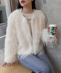 CORNERS | ミドル丈ファーコート(ノーカラーコート)