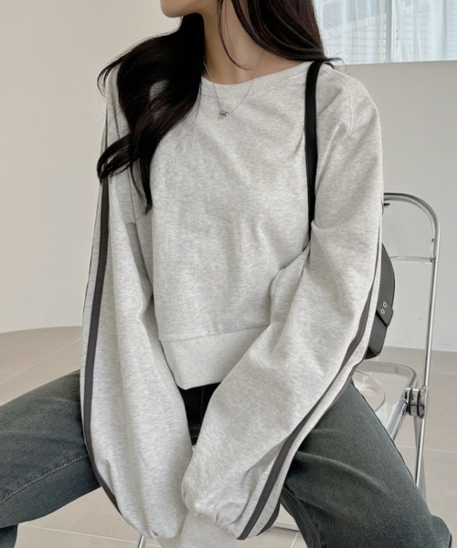 TREOVER(トレオーバー)の「ショート丈でスタイルアップ!ラグランスリーブサイドラインプルオーバー(Tシャツ/カットソー・レディース・オートミール/チャコールグレー/アイボリー・FREE)」の14枚目の写真