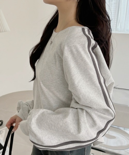 TREOVER(トレオーバー)の「ショート丈でスタイルアップ!ラグランスリーブサイドラインプルオーバー(Tシャツ/カットソー・レディース・オートミール/チャコールグレー/アイボリー・FREE)」の17枚目の写真