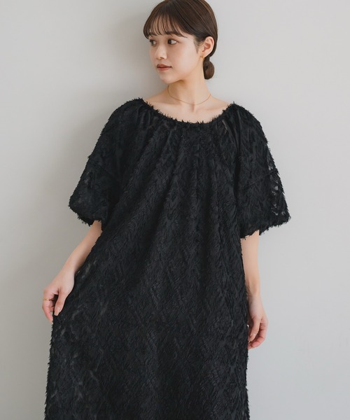 INTER FACTORY（インターファクトリー）の「omayu - ジャガードワンピース【結婚式/オケージョンにも◎】 made in INTER FACTORY（ワンピース・レディース・ブラック/アイボリー・FREE）」の3枚目の写真