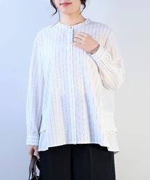 【L~5L 大きいサイズ】バンドカラーバックフリルシャツ