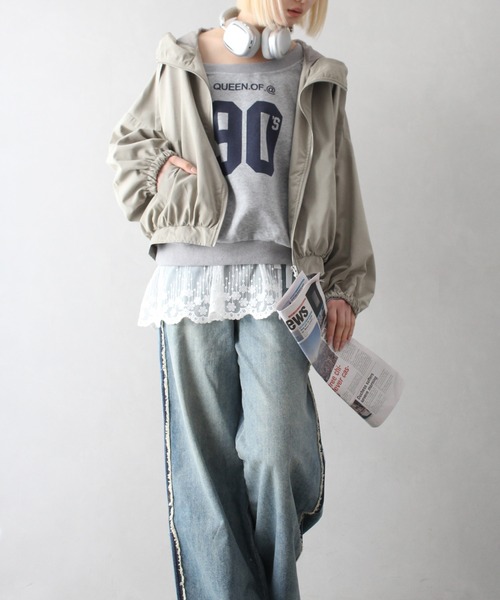 SpRay（スプレイ）の「ピーチショートマウンテンパーカー（マウンテンパーカー・レディース・アイボリー/ライトカーキ/ブラック/グレイッシュベージュ・FREE）」の6枚目の写真