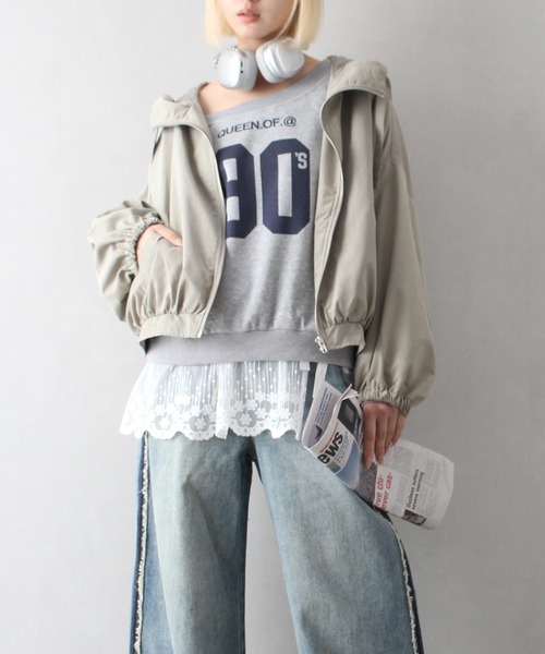 SpRay（スプレイ）の「ピーチショートマウンテンパーカー（マウンテンパーカー・レディース・アイボリー/ライトカーキ/ブラック/グレイッシュベージュ・FREE）」の7枚目の写真