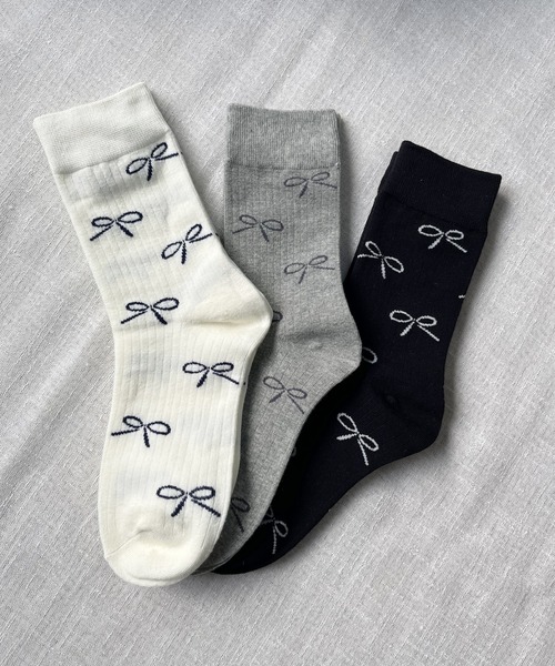 poiregnee（ポワニェ）の「［select］総柄 リボンソックス（ソックス/靴下・レディース・グレー/ブラック/ホワイト・FREE）」の8枚目の写真