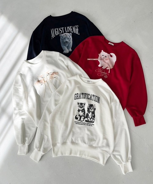 one after another NICE CLAUP（ワンアフターアナザーナイスクラップ）の「アニマルアソートスウェット（スウェット・レディース・ネイビー/ホワイト系その他/レッド/オフホワイト・FREE）」の6枚目の写真