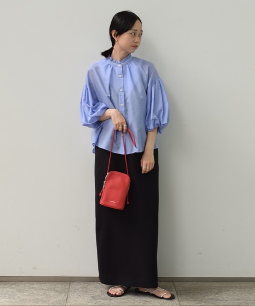 洗える】スタンドフリルボリュームスリーブブラウス（シャツ/ブラウス