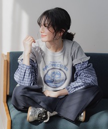 niko and... | チェックスリーブフリルプルオーバー(Tシャツ/カットソー)