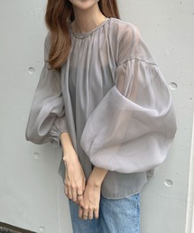バルーン袖シアーフレアトップス