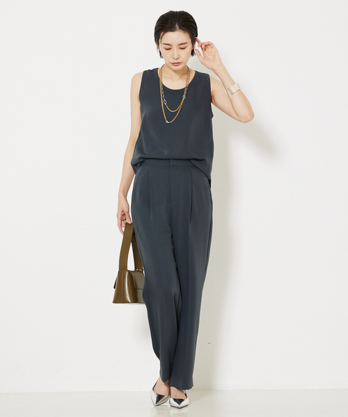 qualite（カリテ）の「トルコサテンノースリーブ/ノースリーブトップス（Tシャツ/カットソー・レディース・チャコールグレー/ライム/アイボリー・フリー）」の14枚目の写真