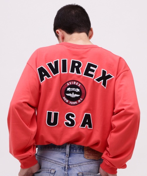 AVIREX（アヴィレックス）の「VARSITY LOGO LONGSLEEVE T-SHIRT / バーシティ ロゴ 長袖Tシャツ / AVIREX / アヴィレックス（Tシャツ/カットソー・メンズ・オフホワイト/オレンジ/ネイビー/ブラック・XX-LARGE/X-LARGE/MEDIUM/LARGE）」の4枚目の写真
