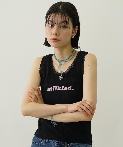 MILKFED.（ミルクフェド）の「COOPER LOGO LACE TANK TOP（タンクトップ・レディース・ライトピンク/オフホワイト/ブラック・ONE SIZE）」の3枚目の写真