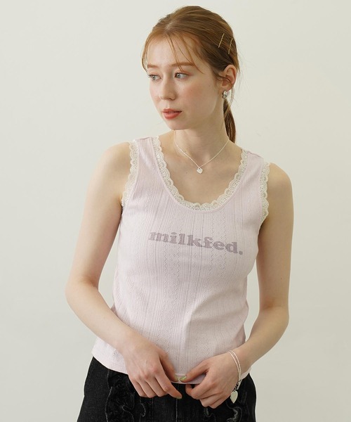 MILKFED.（ミルクフェド）の「COOPER LOGO LACE TANK TOP（タンクトップ・レディース・ライトピンク/オフホワイト/ブラック・ONE SIZE）」の5枚目の写真