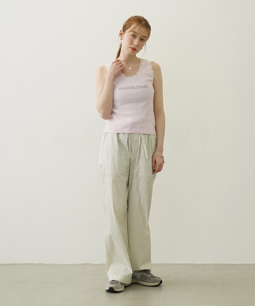 MILKFED.（ミルクフェド）の「COOPER LOGO LACE TANK TOP（タンクトップ・レディース・ライトピンク/オフホワイト/ブラック・ONE SIZE）」の6枚目の写真