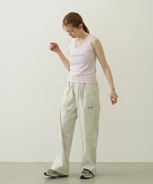 MILKFED.（ミルクフェド）の「COOPER LOGO LACE TANK TOP（タンクトップ・レディース・ライトピンク/オフホワイト/ブラック・ONE SIZE）」の9枚目の写真