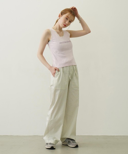 MILKFED.（ミルクフェド）の「COOPER LOGO LACE TANK TOP（タンクトップ・レディース・ライトピンク/オフホワイト/ブラック・ONE SIZE）」の10枚目の写真