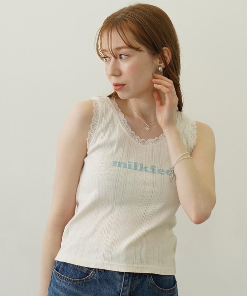 MILKFED.（ミルクフェド）の「COOPER LOGO LACE TANK TOP（タンクトップ・レディース・ライトピンク/オフホワイト/ブラック・ONE SIZE）」の14枚目の写真