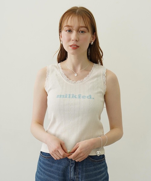 MILKFED.（ミルクフェド）の「COOPER LOGO LACE TANK TOP（タンクトップ・レディース・ライトピンク/オフホワイト/ブラック・ONE SIZE）」の15枚目の写真